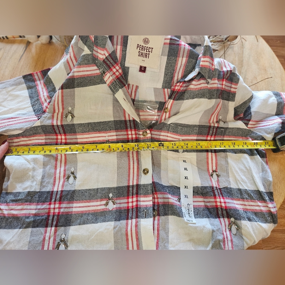 SO Plaid Button-Down Shirt in Red, Black, and White - Picture 12 of 12